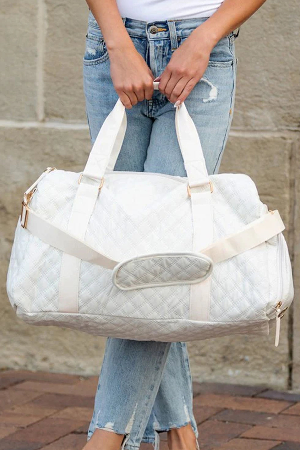 Bolsa de viaje impermeable con textura de rombo negro y blanca