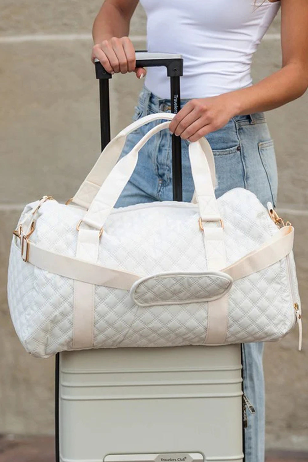Bolsa de viaje impermeable con textura de rombo negro y blanca
