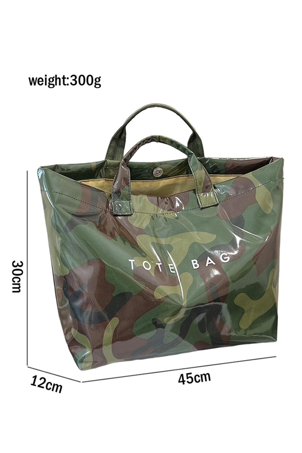 Bolso tote de piel sintética brillante con estampado de camuflaje verde jungla