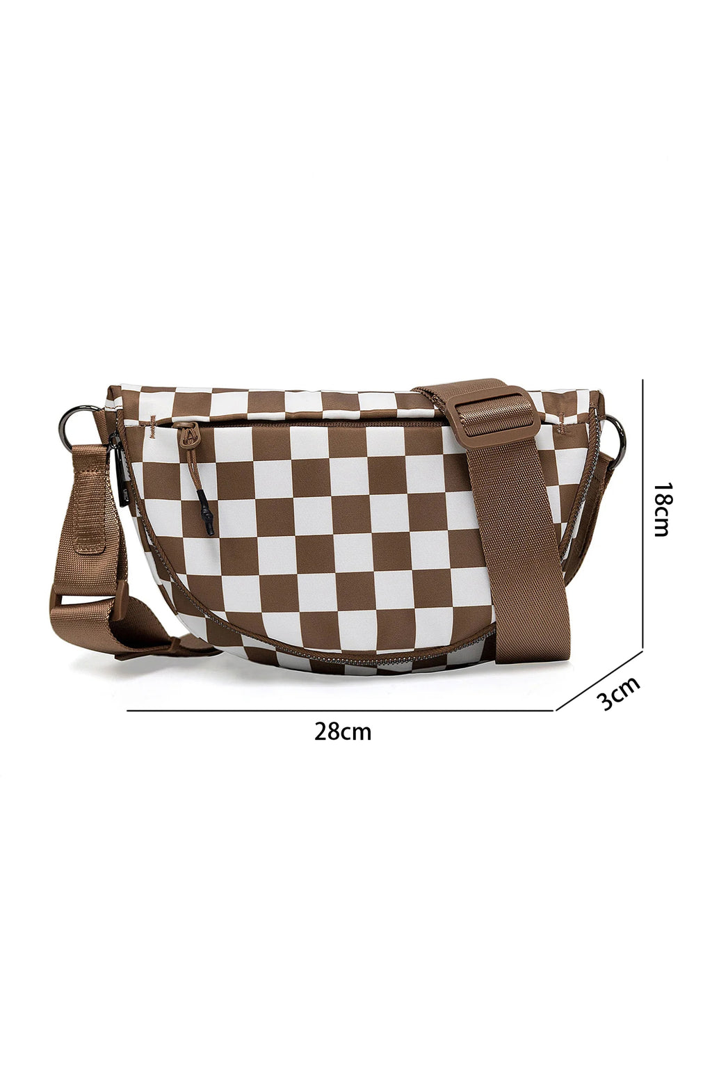 Bolso de hombro en forma de media luna de lona a cuadros color café