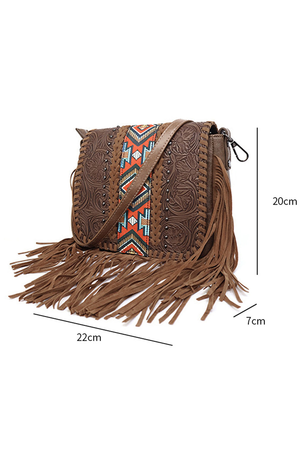 Bolso de piel sintética con borla estilo bohemio azteca occidental color café