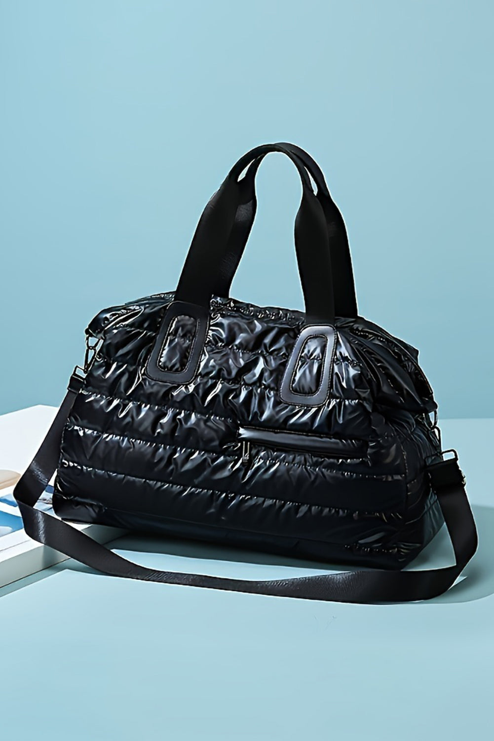 Bolsa de lona acolchada negra de gran capacidad e impermeable