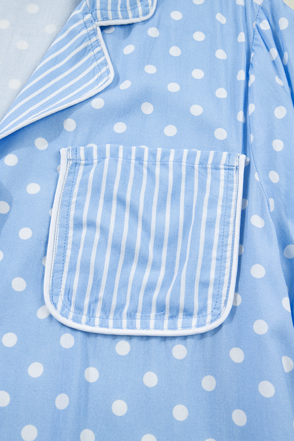 Conjunto de pijama corto suave con estampado de puntos azul cielo