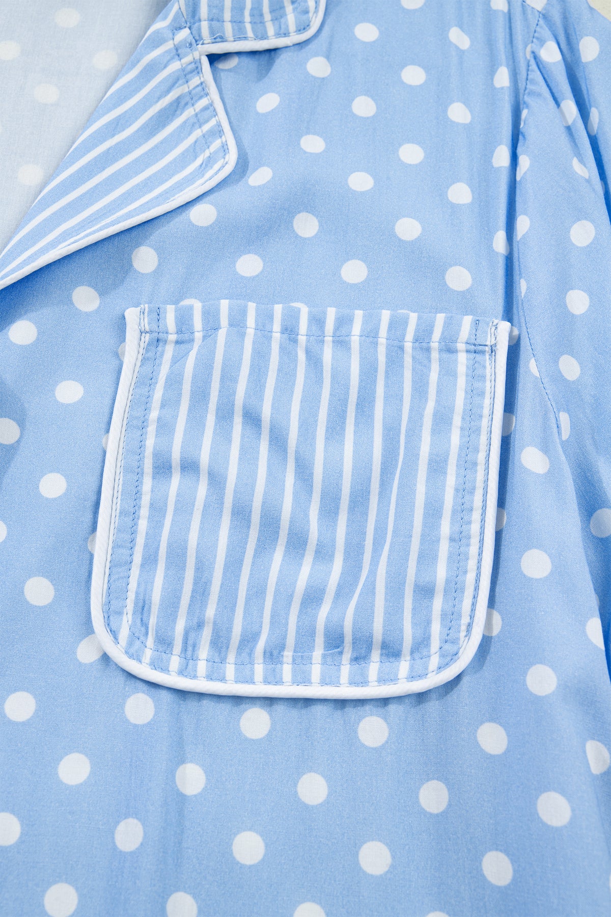 Conjunto de pijama corto suave con estampado de puntos azul cielo