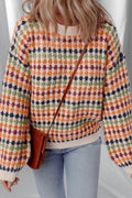 Jersey de punto con estampado de rayas y lunares multicolores y hombros caídos