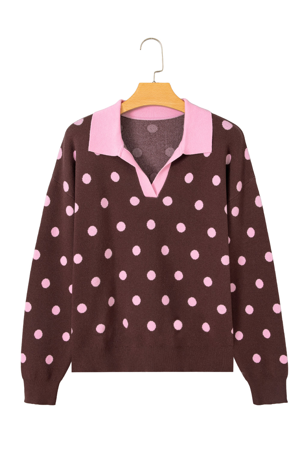 Jersey holgado con cuello y bloques de color con estampado de lunares rosas