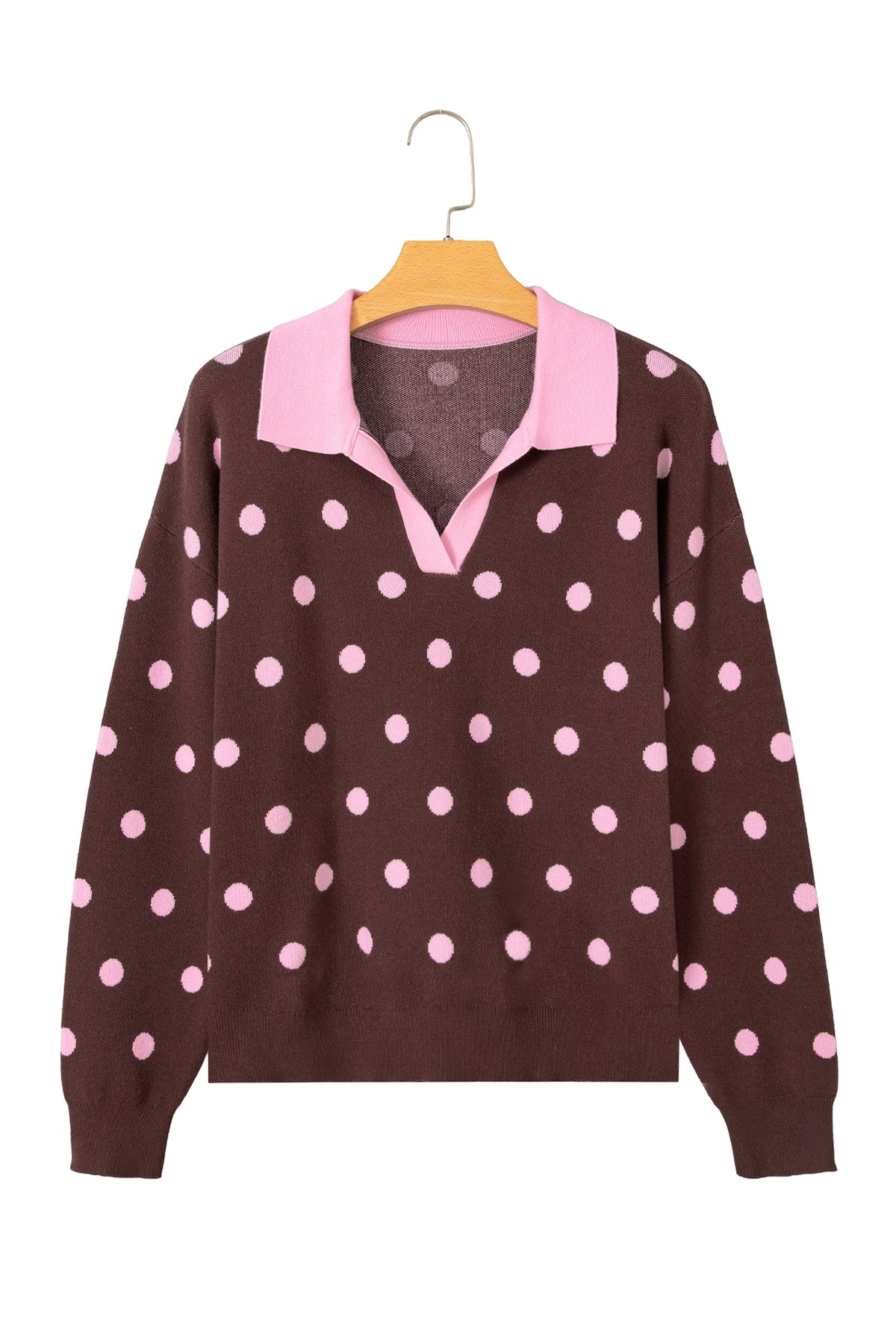 Jersey holgado con cuello y bloques de color con estampado de lunares rosas