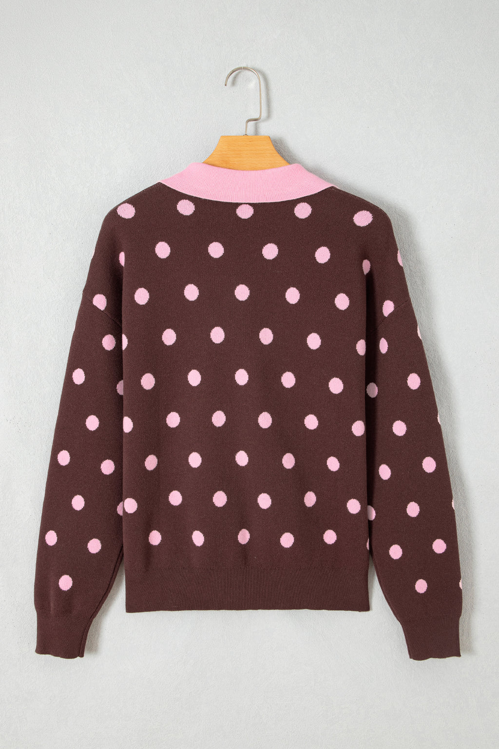 Jersey holgado con cuello y bloques de color con estampado de lunares rosas