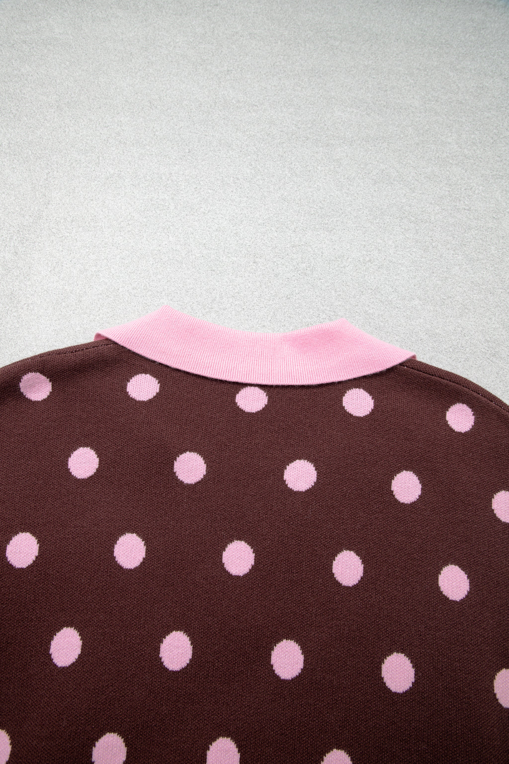 Jersey holgado con cuello y bloques de color con estampado de lunares rosas