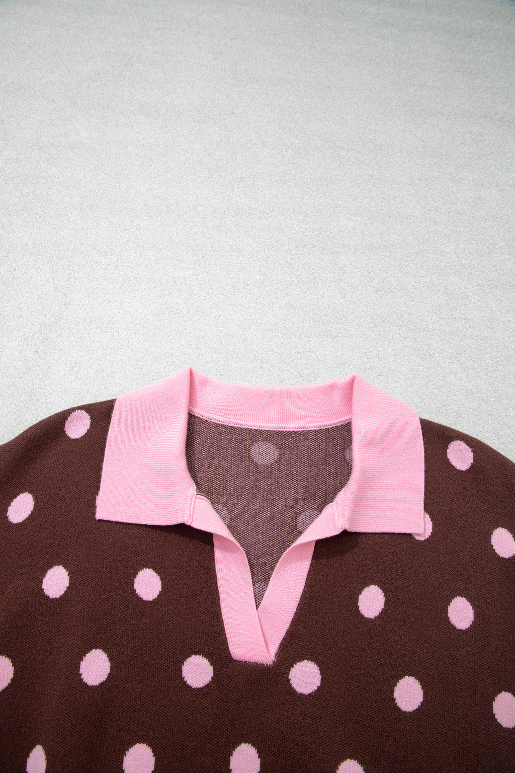 Jersey holgado con cuello y bloques de color con estampado de lunares rosas