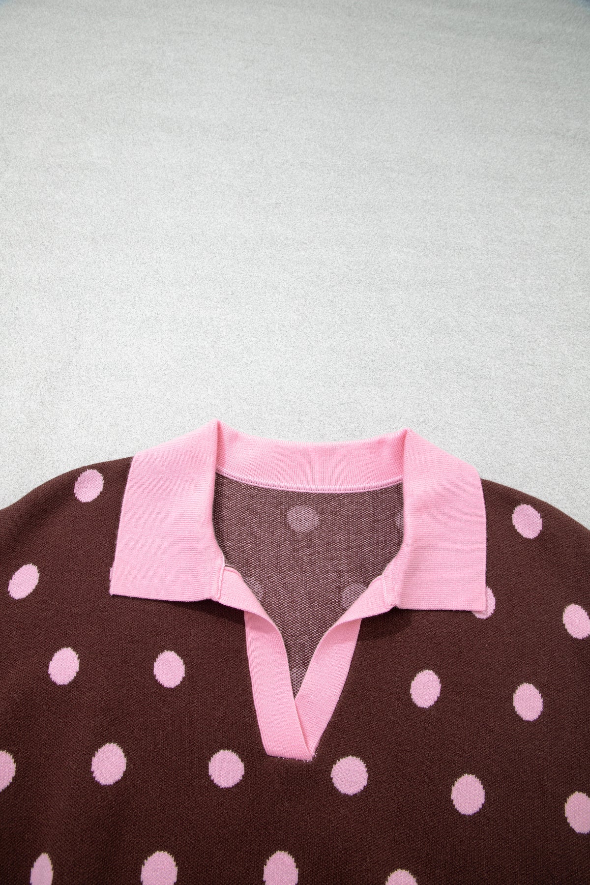 Jersey holgado con cuello y bloques de color con estampado de lunares rosas