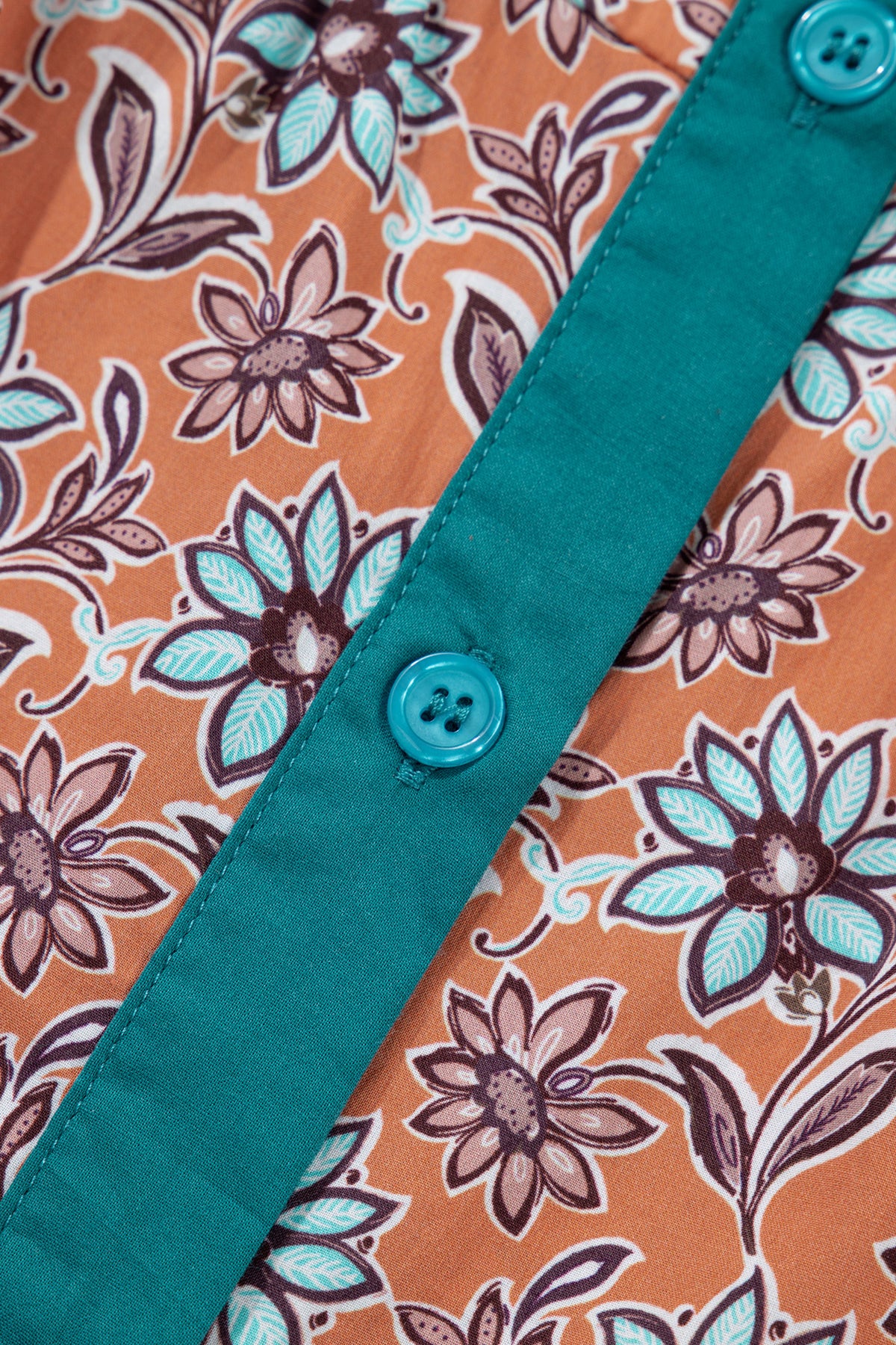 Minivestido camisero con cuello en contraste y estampado floral bohemio en color naranja