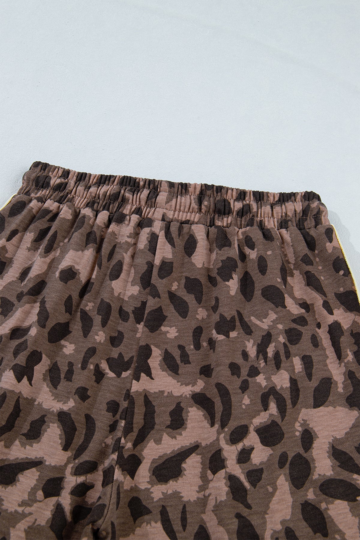 Conjunto de pantalón ancho con cuello en V y manga larga con estampado de leopardo marrón