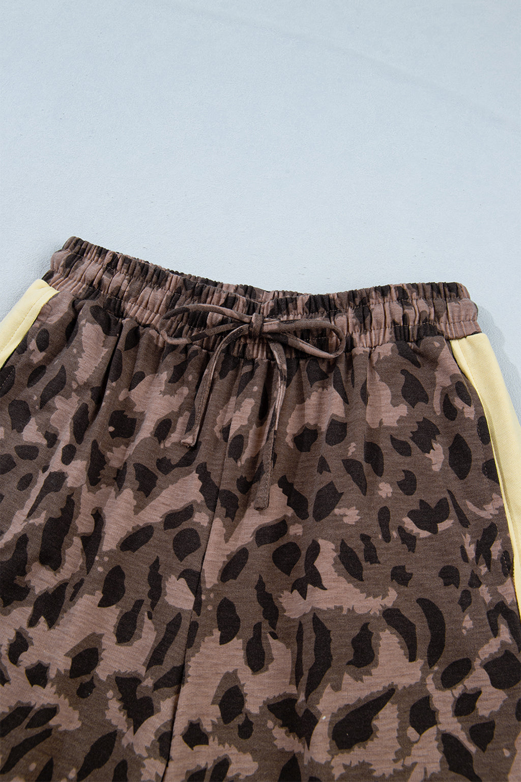 Conjunto de pantalón ancho con cuello en V y manga larga con estampado de leopardo marrón