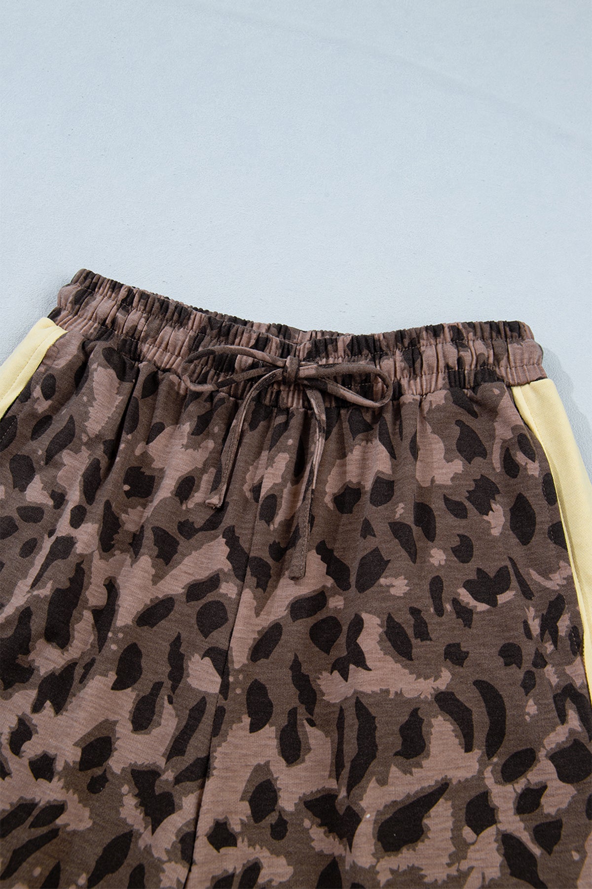 Conjunto de pantalón ancho con cuello en V y manga larga con estampado de leopardo marrón