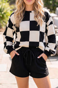 Conjunto de 2 piezas: pantalón corto de manga larga de color liso con estampado de cuadros
