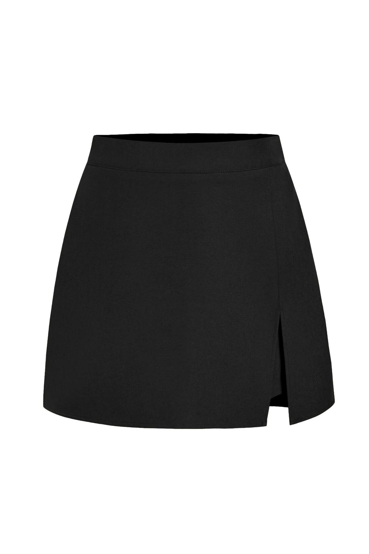 Falda pantalón informal negra de talle alto con abertura frontal