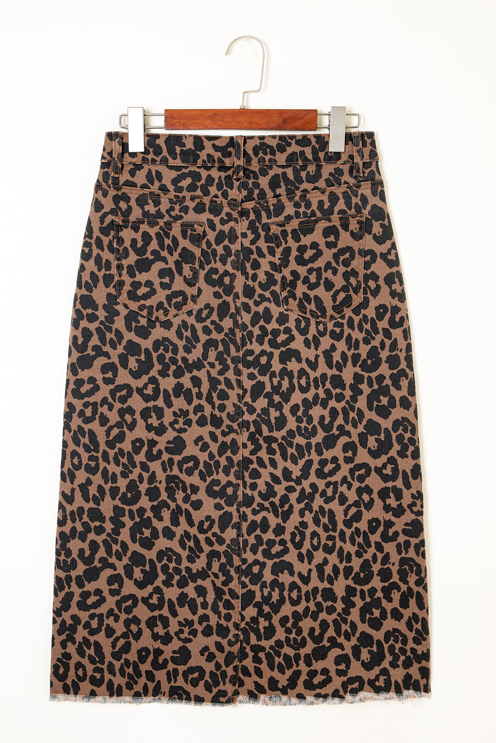Falda vaquera larga informal de uso diario con estampado de leopardo azul cielo y marron