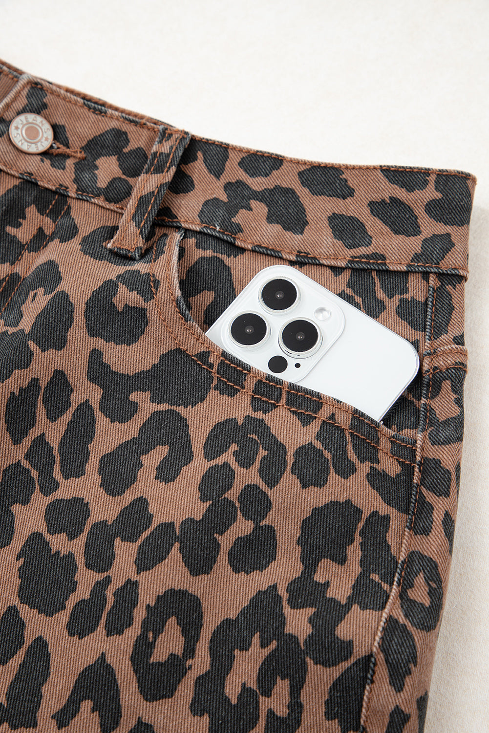 Falda vaquera larga informal de uso diario con estampado de leopardo azul cielo y marron