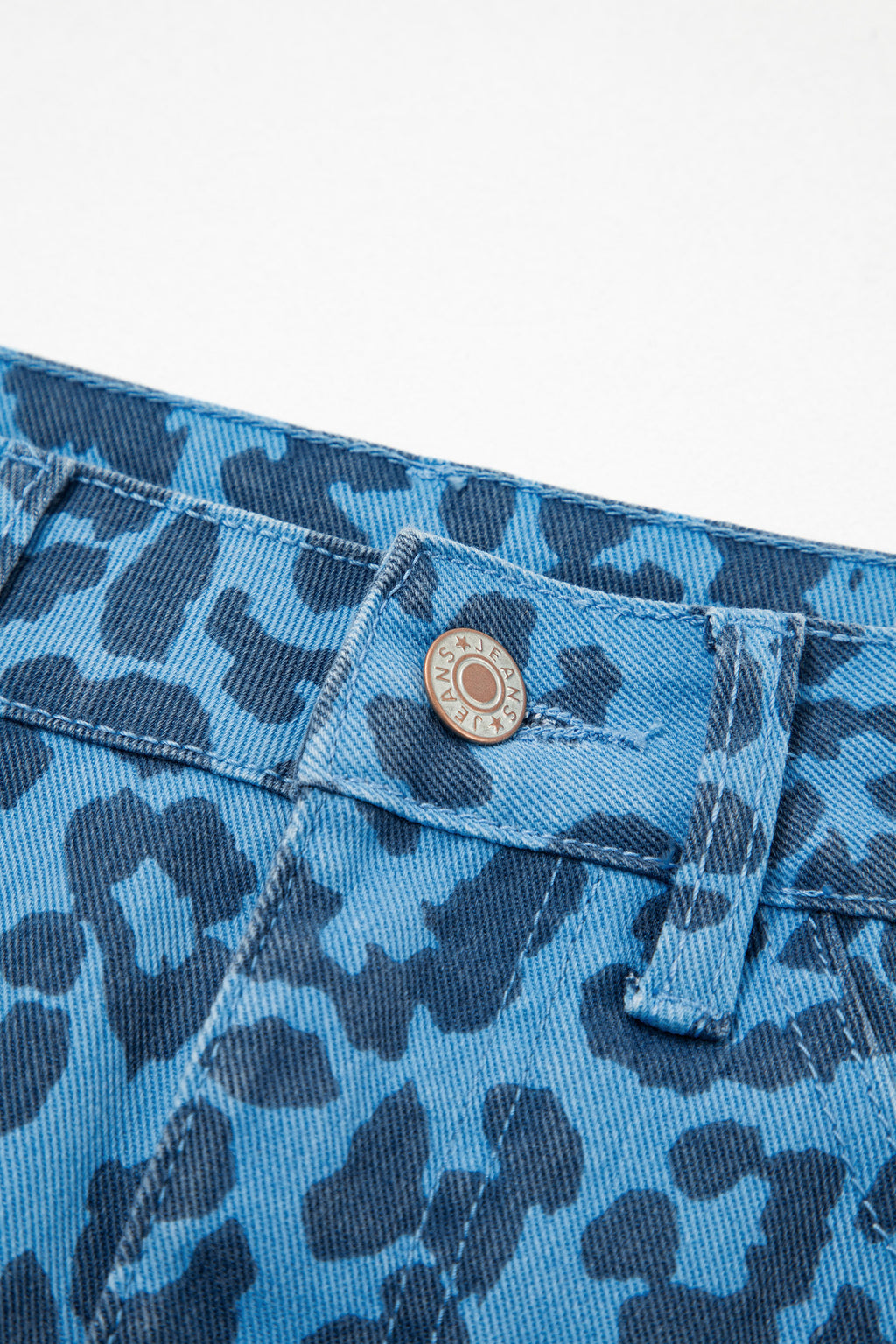 Falda vaquera larga informal de uso diario con estampado de leopardo azul cielo y marron