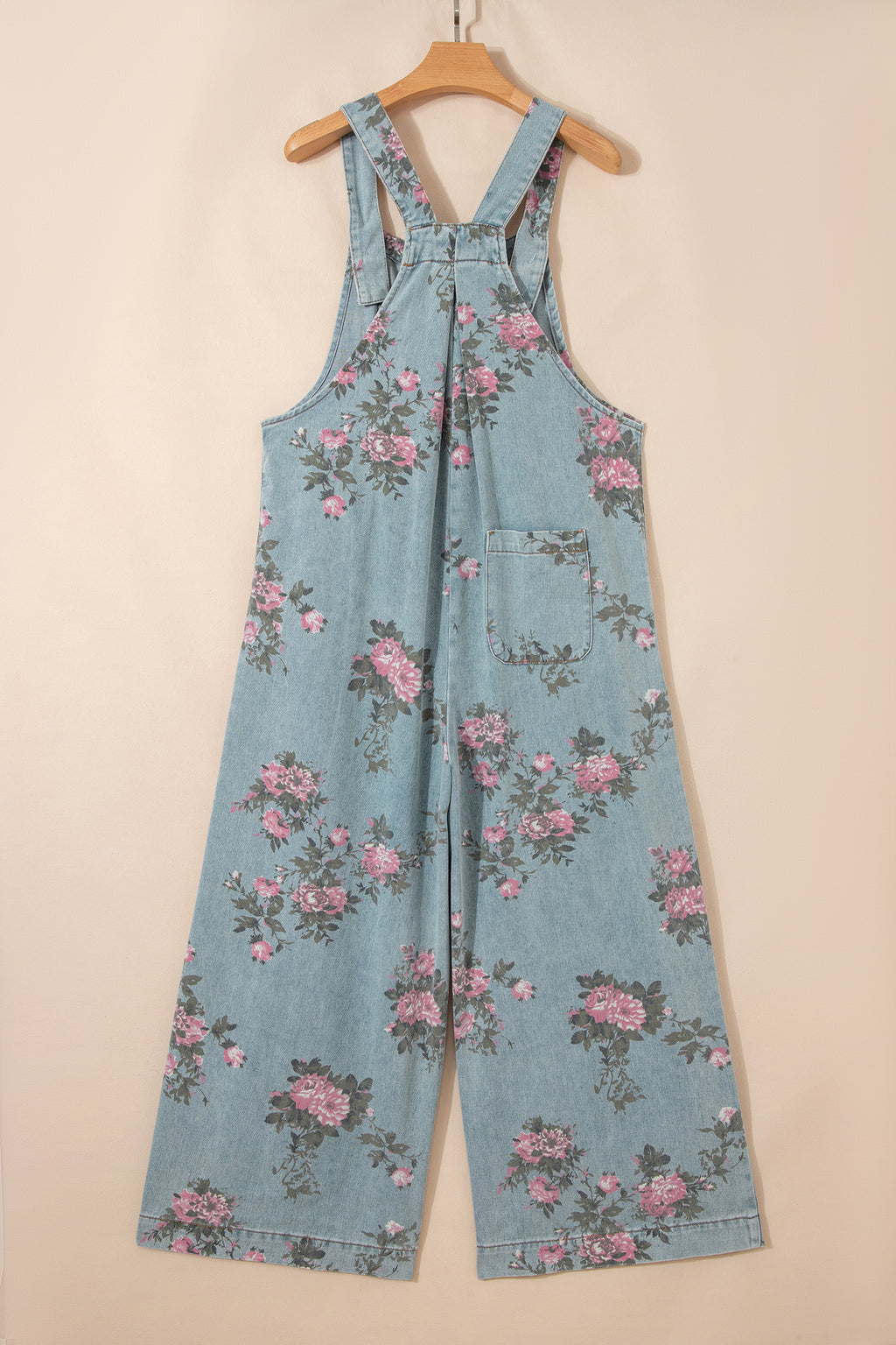 Mono vaquero plisado de talle alto y pierna ancha con estampado floral azul Beau