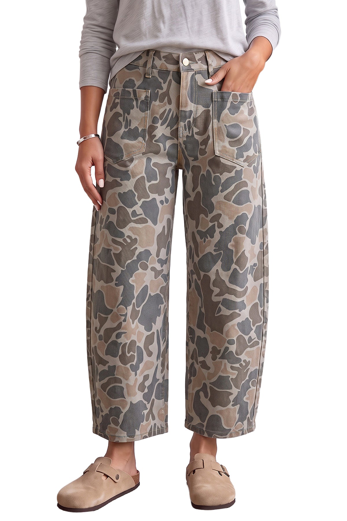 Vaqueros tobilleros de corte recto con estampado de camuflaje multicolor