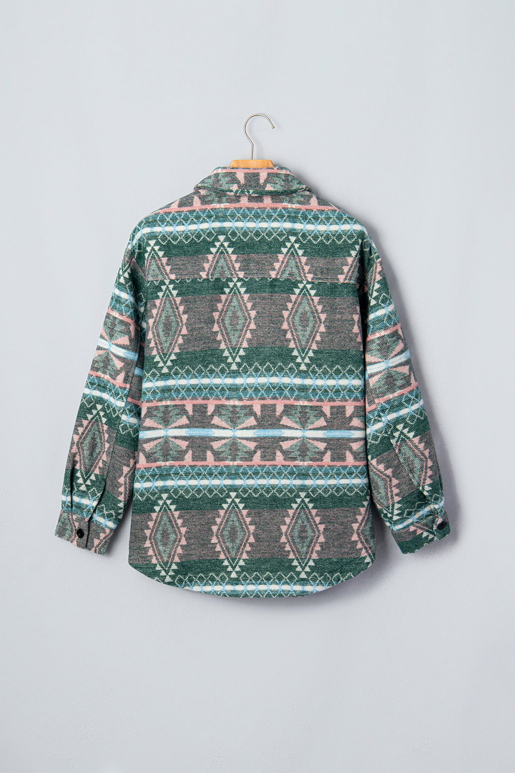Chaqueta de manga larga con botones delanteros y estampado geométrico verde