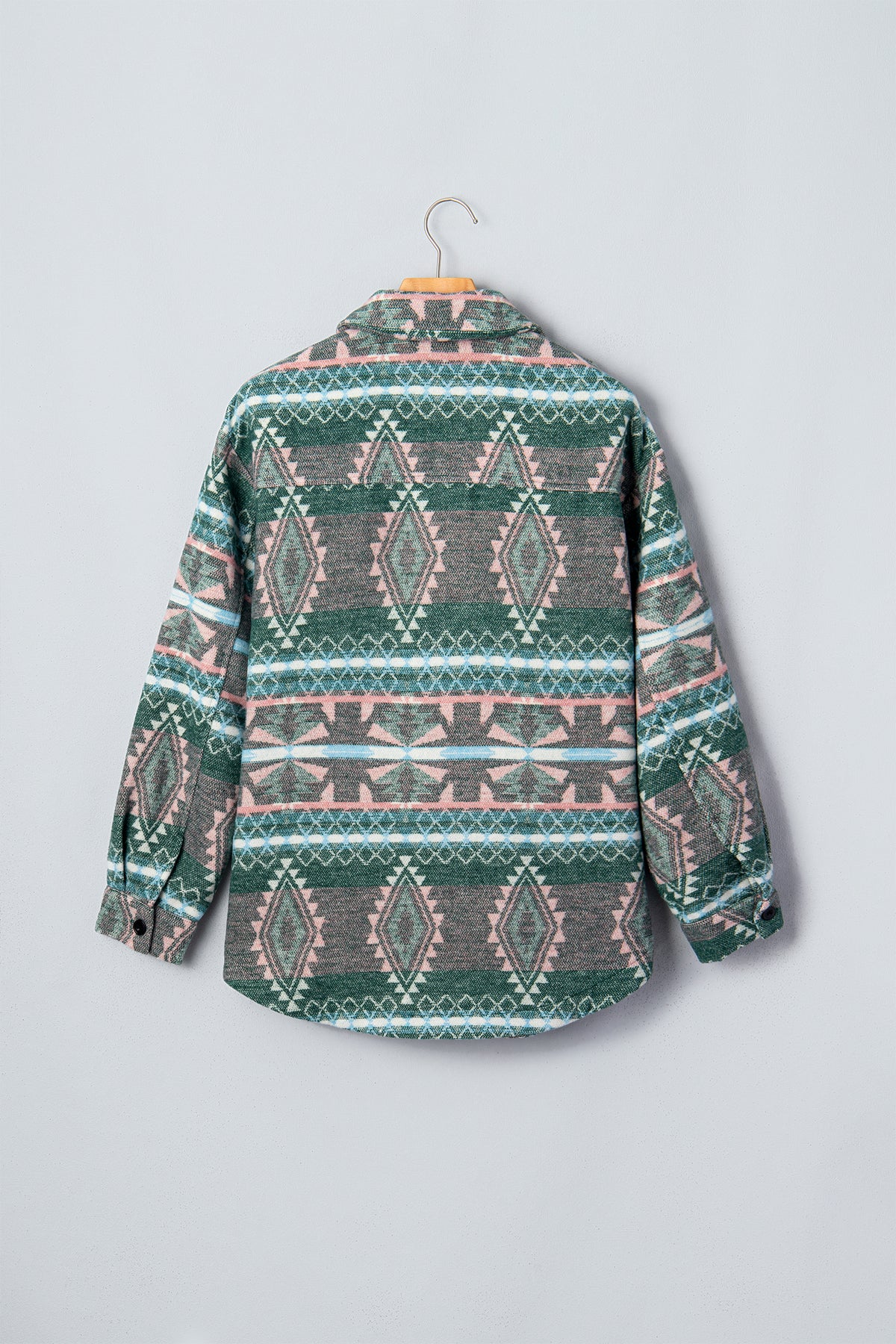 Chaqueta de manga larga con botones delanteros y estampado geométrico verde