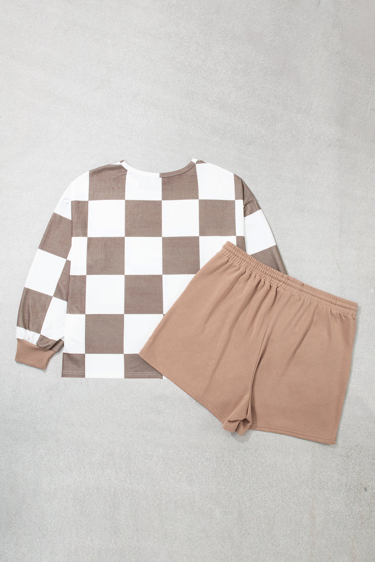 Conjunto de 2 piezas: pantalón corto de manga larga de color liso con estampado de cuadros